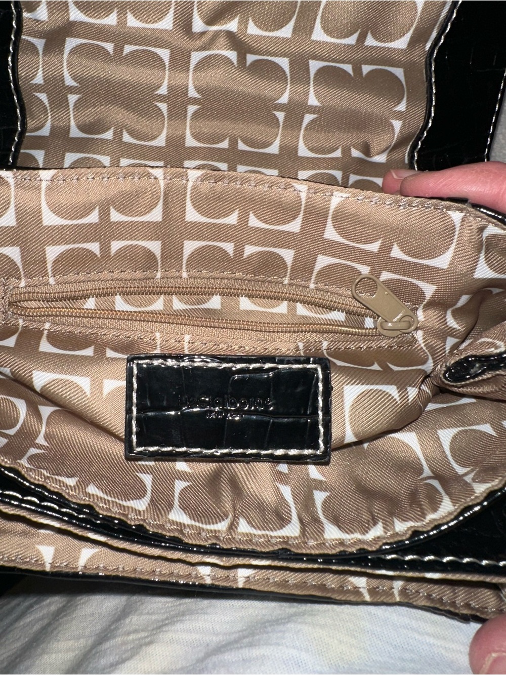 Liz Claiborne Black Croc-Embossed Top Handle Satchel with Gold-Tone Clasp